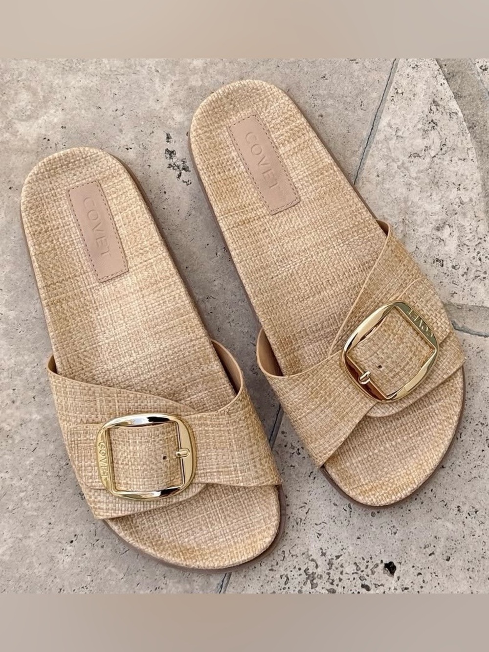 COVET Cayo Woven Slide Sandals Natural Size 37 US 6.5/7 CURRENT